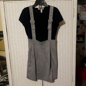 Girl's Planet Gold Size Medium Black & White Checker Coverall Dress